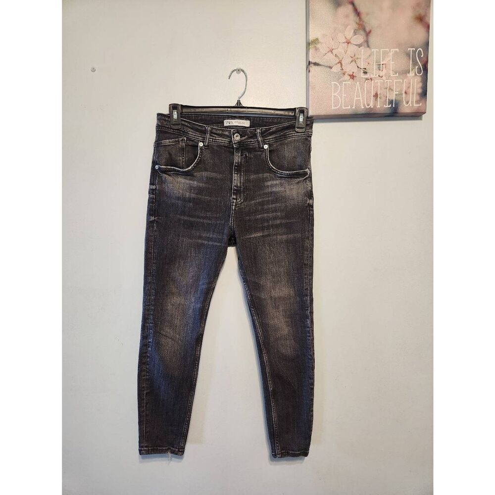 Zara Men’s Skinny Tapered Jeans Crop Length Size 31 Black Charcoal Denim